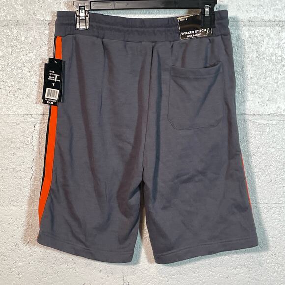 WICKED STITCH French Terry  Side striped mens short Grey, Orange Small - Picture 4 of 9